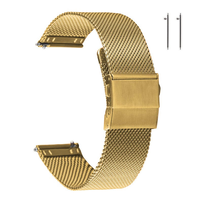 EACHE 18mm Gold Stainless Steel Mesh Watch Band Quick Release Mesh Watch Straps 18mm Gold - Image 1